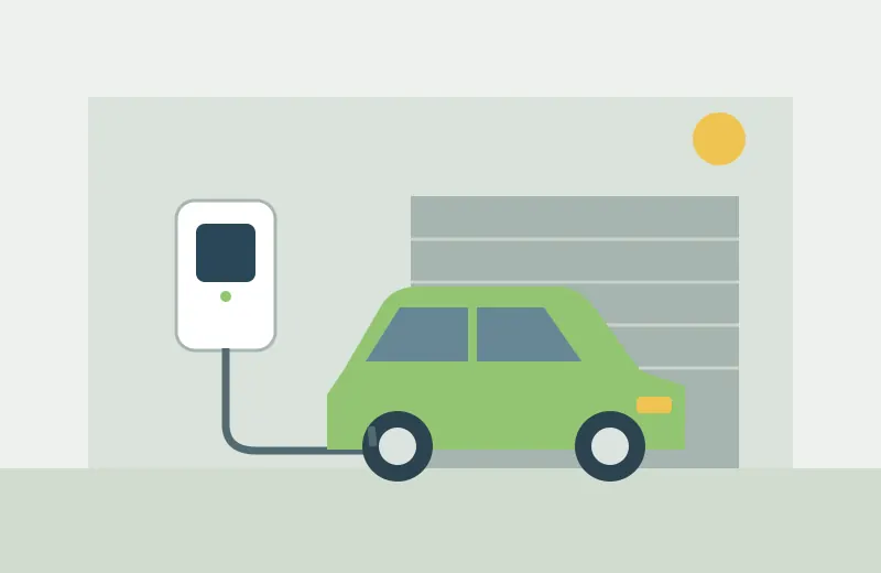 Flat-Design-Illustration: Wallbox und E-Mobilität